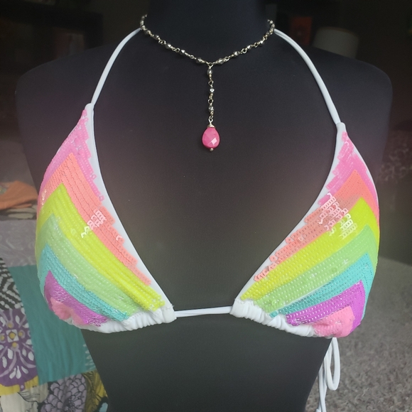 Neon Sequin Triangle Bikini Top - Picture 2 of 4